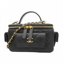 ★SALE【5dc3440】シャネル バニティバッグ マトラッセ キャビアスキン ブラック ゴールド金具【中古】レディース