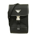 【5db3284】プラダ ショルダーバッグ ナイロン レザー ブラック シルバー金具【中古】メンズ レディース ユニセックス