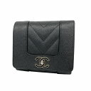 【5dd5543】シャネル 三つ折り財布 Vステッチ キャビアスキン ブラック シルバー金具【中古】レディース(4)