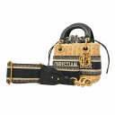 【5dd5724】クリスチャンディオール かごバッグ オブリーク キャンバス ストロー ベージュ ネイビー ゴールド金具【中古】レディース