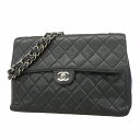 ★SALE【5fd4748】シャネル ショルダーバッグ デカマトラッセ Wチェーン キャビアスキン ブラック シルバー金具【中古】レディース