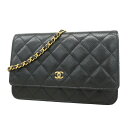 ★SALE【5fd4764】シャネル ショルダーウォレット マトラッセ チェーンショルダー キャビアスキン ブラック ゴールド金具【中古】レディース