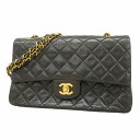 ★SALE【5fd4817】シャネル ショルダーバッグ マトラッセ Wフラップ Wチェーン ラムスキン ブラック ゴールド金具【中古】レディース