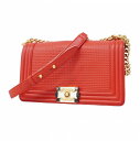 【5fd5809】シャネル ショルダーバッグ チェーンショルダー ボーイシャネル レザー レッド ゴールド金具【中古】レディース