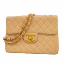 ★SALE【5fe6259】シャネル ショルダーバッグ デカマトラッセ チェーンショルダー ラムスキン ベージュ ゴールド金具【中古】レディース