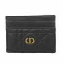【5fe6274-h】クリスチャンディオール カードケース カナージュ レザー ブラック ゴールド金具【中古】レディース