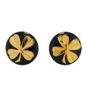 ★SALE【5jfb0566】シャネル イヤリング ヴィンテージ クローバー 丸型 サークル GPメッキ プラスチック ゴールド ブラック【中古】レディース