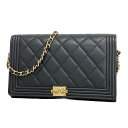 ★SALE【5gd4662-h】シャネル ショルダーウォレット ボーイシャネル チェーンショルダー ラムスキン ブラック シャンパンゴールド金具【中古】レディー...