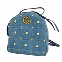 【5ia0767-h】グッチ リュック・デイパック GGマーモント 476671 デニム ブルー ゴールド金具【中古】レディース