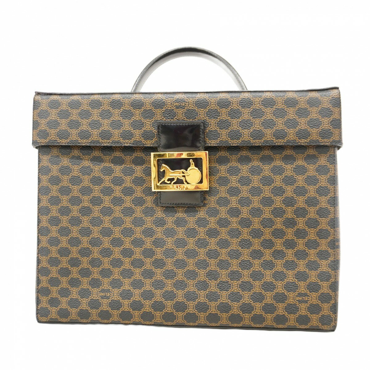 【5od3372】セリーヌ メイクボックス マカダム PVC ブラック ゴールド金具【中古】レディース