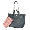 ★SALE【5ec3339-b】シャネル トートバッグ チェーンショルダー パンチング レザー ネイビー シルバー金具【中古】レディース(4)