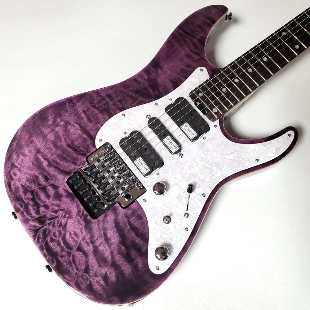 SCHECTER SD-2-24-AL PUR/R シェクター エレキギター テクニカルギタリスト御用達のSCHECTER定番モデル&quot;SD-II&quot;!! ボディ材がアルダーに変更となったことで、より中音域の抜けが良くなり、洗練されたすっきりとしたサウンドになりました。 ピックアップにはSCHECTER JAPANが新たに開発したSUPER ROCK-J &amp; MONSTER TONE-Jを採用。 これまでのピックアップよりもよりクリアで粒立ちの良いサウンドで、タップスイッチやスプリットトーン(Hi-Cut / Low-Cut)コントロールによる多彩なサウンドメイクが可能です。 BODY：Laminated Quilted Maple Top ＆ Alder Back NECK：Maple CONSTRUCTION：Ultra Access 4-Bolt FINGER BOARD：Rosewood NECK ADJUST：Super Adjust System FRETS：24 SCALE：25 1/2&quot; INLAY：Dots PICKUPS：SUPER ROCK J x2、MONSTER TONE J x1 BRIDGE：SGR Locking Tremolo CONTROL：Volume / Tone(Split Tone Control) / CRL 5 Way / Coil Split Switch PICKGUARD：White Pearl 4 ply BINING：Natural Binding COLOR：PUR(See-Thru Purple) with SoftCase