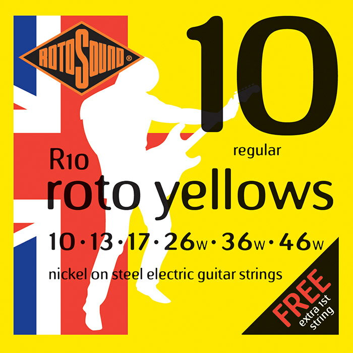 ロトサウンド エレキギター弦 ROTOSOUND R10 ROT-R10 10-46 60年以上にわたって常に音楽の最先端を行くイギリスのギター / ベース弦ブランド 高品質な弦を手頃な価格で提供するこだわりによって、あらゆる世代のミュージシャンに選ばれています。 ROTOSOUNDの「R10」はエレクトリック・ギター弦のベストセラーです。 絹のようなニッケル・ラップとパワフルなスチール・コアの組み合わせにより、あらゆる演奏スタイルやジャンルに対応するオールラウンドな弦です。 ■Regular (.010-.046) JANコード：0686194000509 【Specification】 ■Material: Nickel on Steel ■Gauge: .010 / .013 / .017 / .026w / .036w / .046w ■Tone: BALANCED ■Output: MEDIUM【お知らせ】 「定形外郵便」で配送いたします。（到着まで2から7日程かかります） ●お支払い方法として代金引換をご利用頂けません。 ●お届け日時の指定は承れません。 ●郵便物の場合、追跡番号はございません。 ●土日、祝日は日本郵便が休業の為、配達はございません。 ●ポストに入らなかった場合は、不在票が入りますのでご確認ください。 ●お受け取りをされないまま保管期間を過ぎた場合、商品は弊社に戻ります。 　弊社では送料分を含んだ金額で販売している商品もございます。 　戻った商品につきましては、発送時の送料を差し引いた金額で返金処理を行わせていただきます。 　予めご了承くださいませ。 　ご入用の場合は、再度ご注文をお願いいたします。