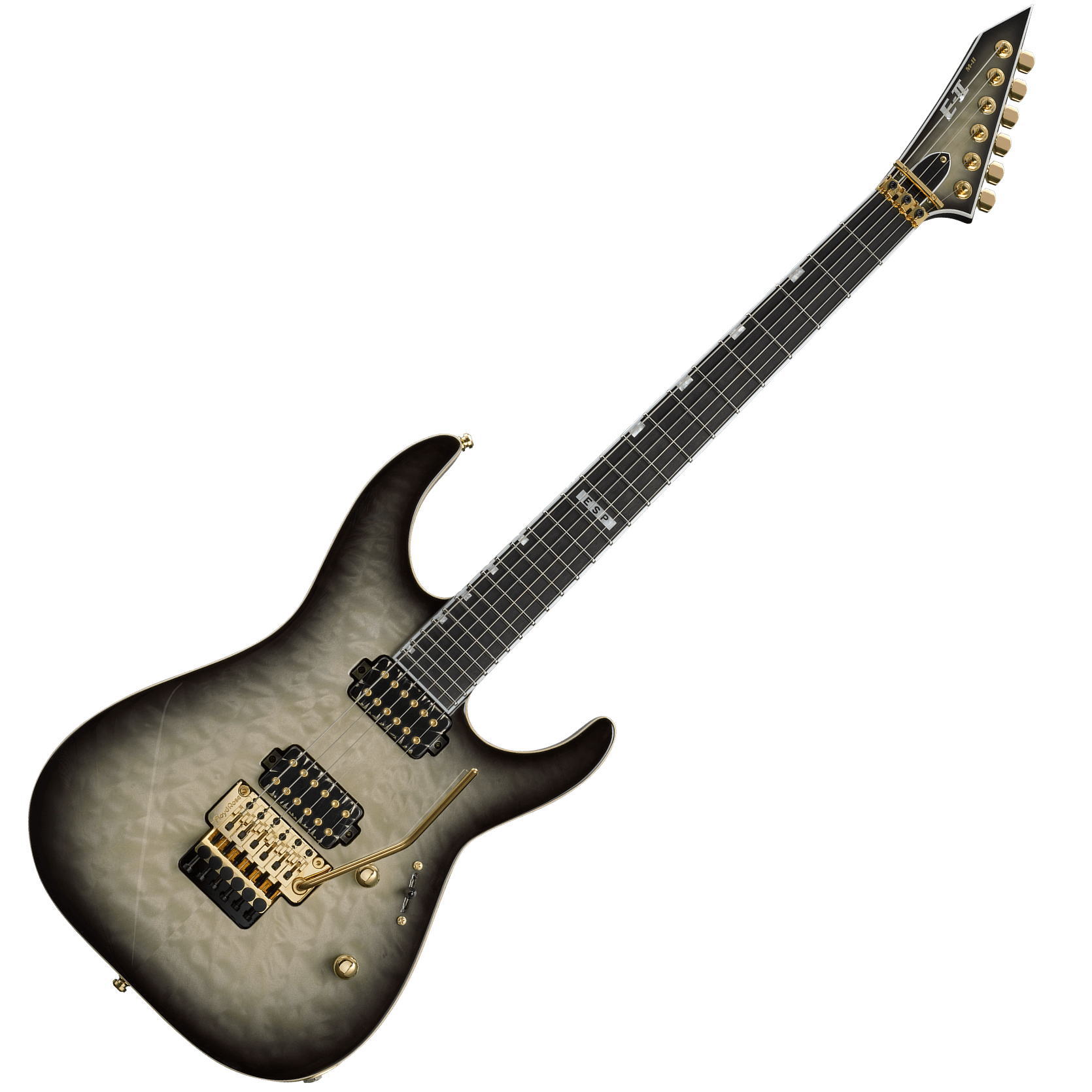 ESP M-II QM BLKNB エレキギター 【SPEC】 BODY：(Top)Quilted Maple, (Back)Alder, w/Natural Binding NECK：Hard Maple 3P GRIP SHAPE：Thin U FINGERBOARD：Ebony, w/White Binding RADIUS：305R SCALE：648mm NUT (WIDTH)：Locknut(42mm/R2) INLAY Offset Block, 12th at ESP FRET：XJ, SS, 24frets CONSTRUCTION：Set-thru TUNER：GOTOH SG360-07 MG-T BRIDGE：Floyd Rose Original PICKUPS：(Neck)Bare Knuckle Aftermath BattleWorn, (Bridge)Bare Knuckle Aftermath BattleWorn PARTS COLOR：Gold CONTROLS：Master Volume ,Master Tone(w/Coil Split), 3 WAY Lever PU Selector SET STRINGS：Elixir Nanoweb Super Light (.009/.011/.016/.024/.032/.042) ※画像はサンプルです。製品の特性上、実際の商品とは木目、色味等が異なります。ご注意ください。　