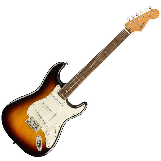 Squier by Fender Classic Vibe '60s Stratocaster LRL PPG 3TS スクワイヤー フェンダー クラシックバイブ ストラトキャスター メイプルネック 3TS 60年代に進化したStratocasterRを記念するClassic Vibe ‘60s Stratocasterは、フェンダーが開発したアルニコシングルコイルピックアップを3基搭載し、幅広いサウンドメイキングが可能です。ナロートールフレットを装備した9.5インチラジアス指板のCネックシェイプ、ヴィンテージスタイルのトレモロシステムなど、快適で表情豊かな演奏を実現するスペックを備えています。ヘッドやネックは60年代のStratocasterにインスパイアされた仕上げとなっており、本格的なオールドスクールの風格をまとっています。 【Spec】 ボディ：Nyatoh ボディフィニッシュ：Gloss Polyurethane ボディシェイプ：Telecaster ボディ素材：Nyatoh ネック：Maple ネックフィニッシュ：Tinted Gloss Urethane ネックシェイプ：&quot;C&quot; Shape フィンガーボードラジアス：9.5&quot; (241 mm) フィンガーボードの素材：Indian Laurel ポジションインレイ：White Dot フレット数：21 ナット：Bone ナット幅：1.650&quot; (42 mm) ナットの素材：Bone ブリッジ：6-Saddle Vintage-Style Synchronized Tremolo ピックガード：3-Ply Parchment コントロールノブ：Aged White Plastic Switch：Aged White ハードウェアフィニッシュ：Nickel チューニングマシーン：Vintage-Style ストリング：Nickel Plated Steel (.009-.042 Gauges) ネックプレート：4-Bolt ブリッジピックアップ：Fender Designed Alnico Single-Coil ネックピックアップ：Fender Designed Alnico Single-Coil ピックアップコンフィギュレーション：SSS コントロール：Master Volume, Tone 1. (Neck/Middle Pickups), Tone 2. (Bridge Pickup) スウィッチ：5-Position Blade: Position 1. Bridge Pickup, Position 2. Bridge and Middle Pickup, Position 3. Middle Pickup, Position 4. Middle and Neck Pickup, Position 5. Neck Pickup モデル番号: 0374010500 UPC#: 885978064212 SAP NAME: CV 60S STRAT LRL PPG 3TS ※画像はサンプルです。製品の特性上、実際の商品とは木目、色味等が異なります。ご注意ください。 ※現在の商品に関しましては仕様変更されている場合もございます。詳しくはメーカーサイトをご確認ください。 ※在庫切れなどで納期が遅れる場合はメールにてご連絡申し上げます。