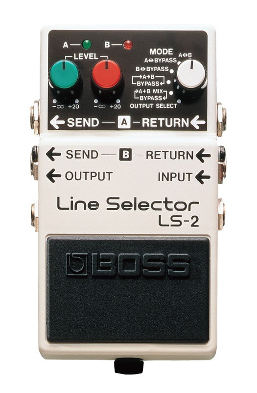 BOSS Line Selector LS-2 A/Bそれぞれのラインの出力を調整可能。ライン・セレクト・モードは6種類。アンプの切り換えや、ソロとバッキング時の音量コントロールなど多彩に活躍。ほかのコンパクト・シリーズへの電源供給も可能。 【スペック】 主な仕様 電源 006P（1個）、ACアダプター（PSA-100） 消費電流 25mA（DC9V） 端子 入力、出力、ACアダプター・イン/アウト、センドA/B、リターンA/B 入力インピーダンス 1MΩ 残留ノイズ -85dBm以下(IHF-A) 推奨負荷インピーダンス 10kΩ以上 外形寸法 / 質量 幅(W) 73 mm 奥行き(D) 129 mm 高さ(H) 59 mm 質量 400 g 別売のACアダプター：PSA-100はこちらです。　