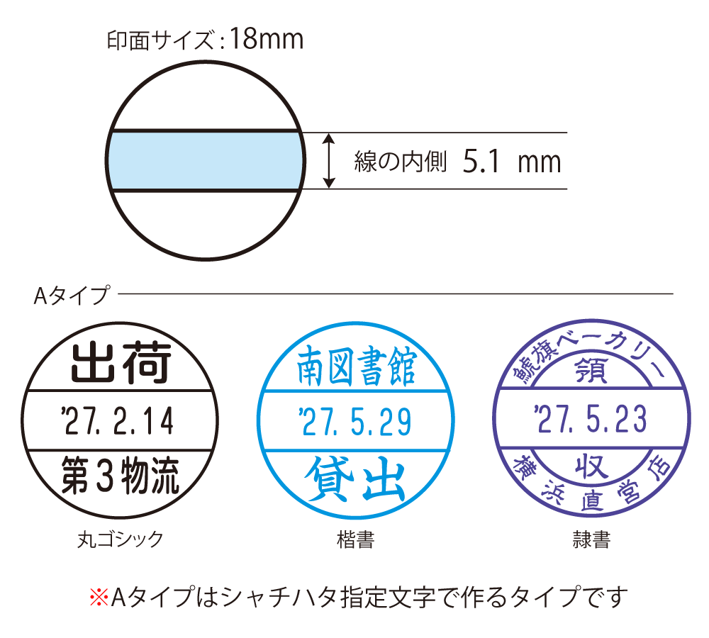 シャチハタデーターネーム18号【別注品】　マスター部（印面のみ）　Aタイプ