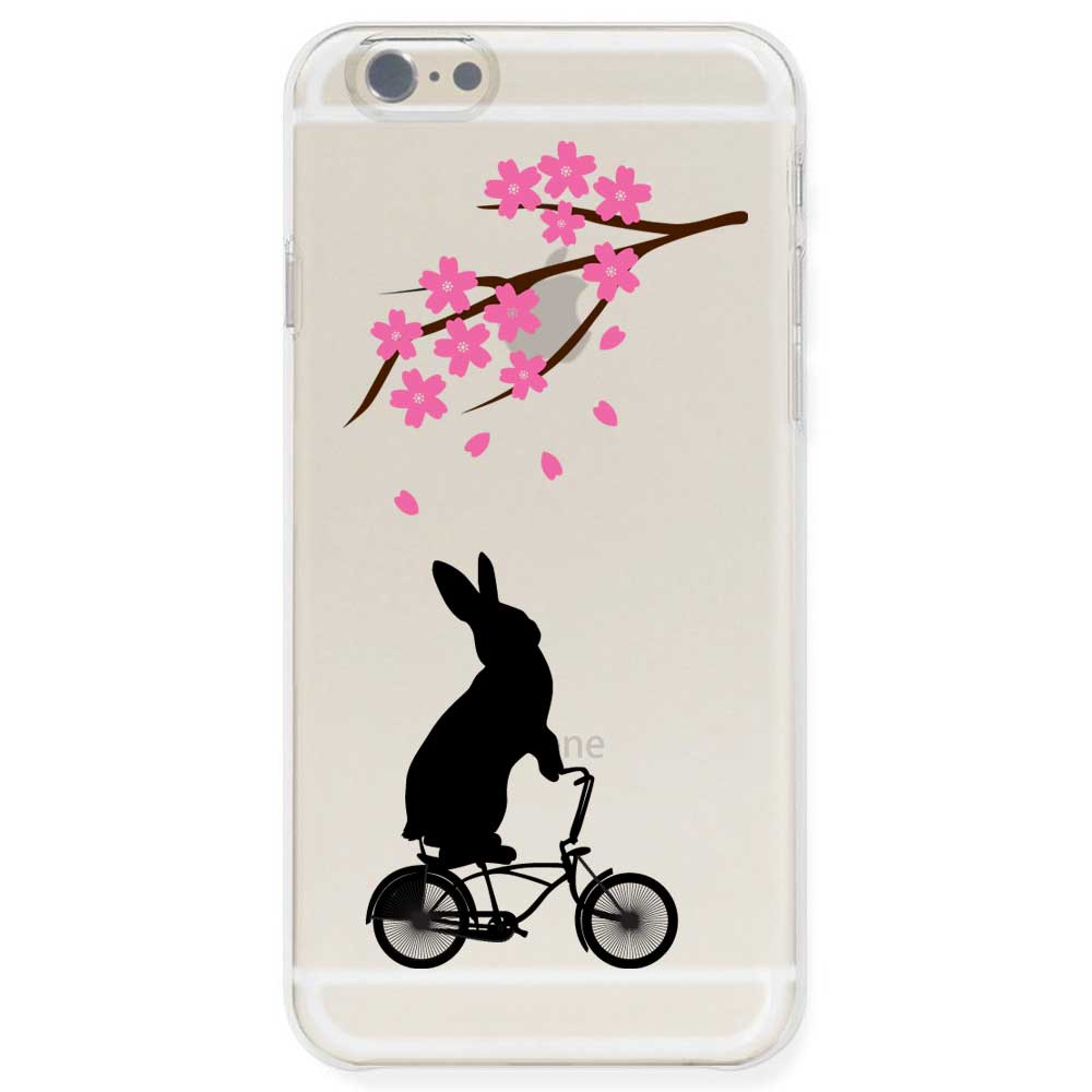 iPhone ケース TPU ソフト クリアケース うさぎ自転車 桜 iphone13 iphone12 iphone8 iphone7 plus 7 plus 6 plus 6s x おもしろ かわいい スマホケースのサムネイル