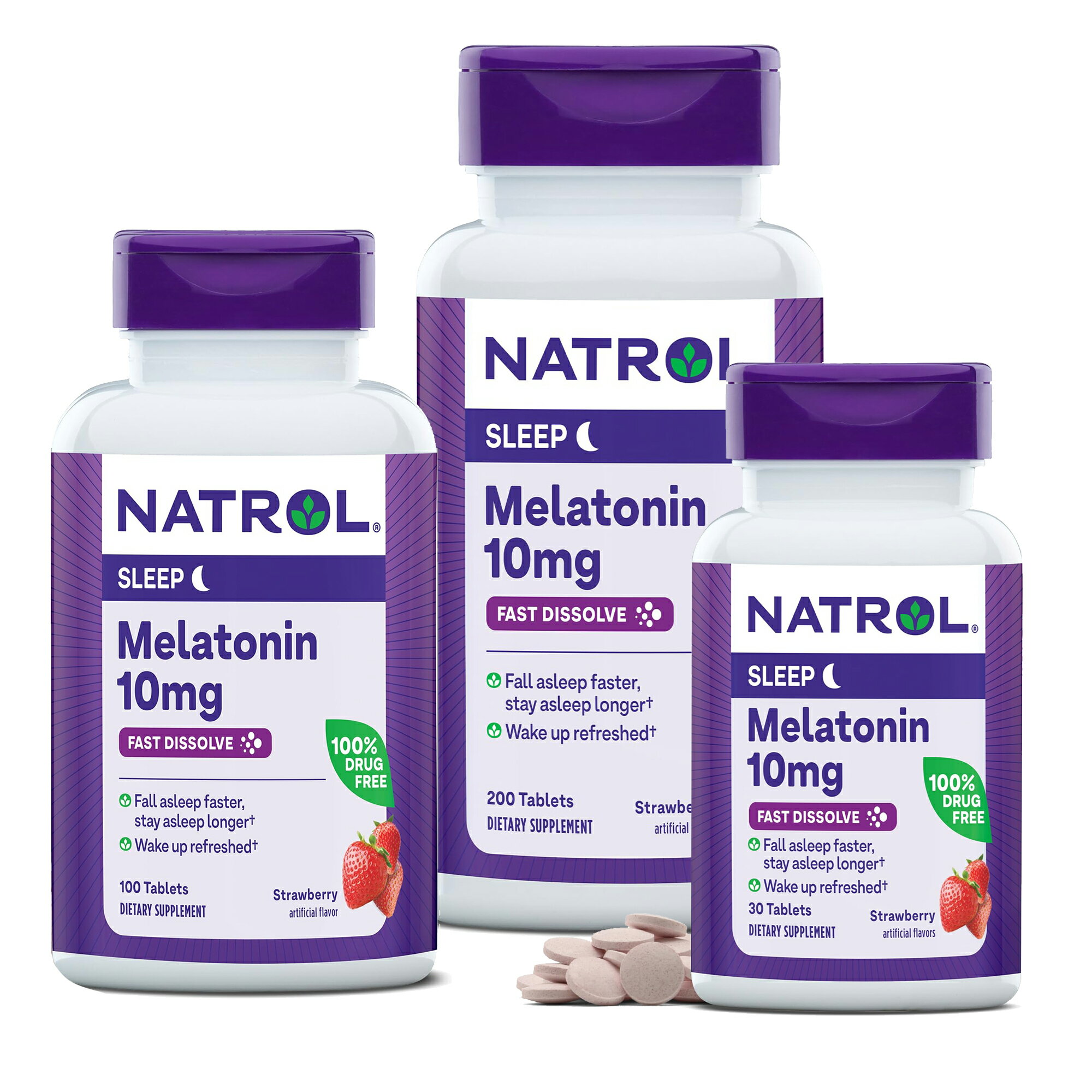 Natrol ナトロール メラトニン 10mg ストロベリー風味 タブレット 30粒 / 60粒 / 100粒 / 200粒