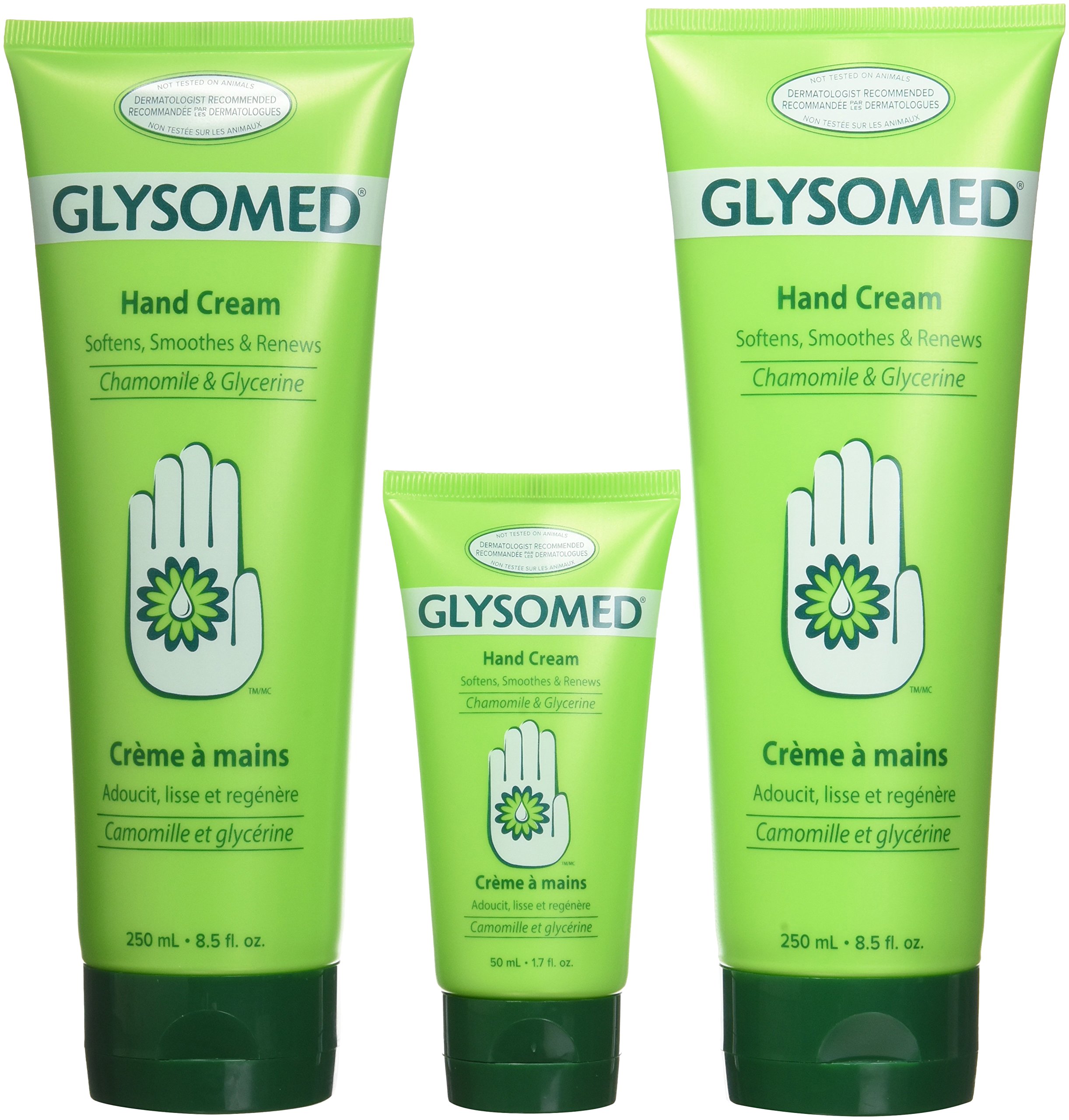 Glysomed Hand Cream Combo 3 Pack 2 X Large Tube 8.5 Fl Oz + 1 X Purse Size 1.7 Fl Oz