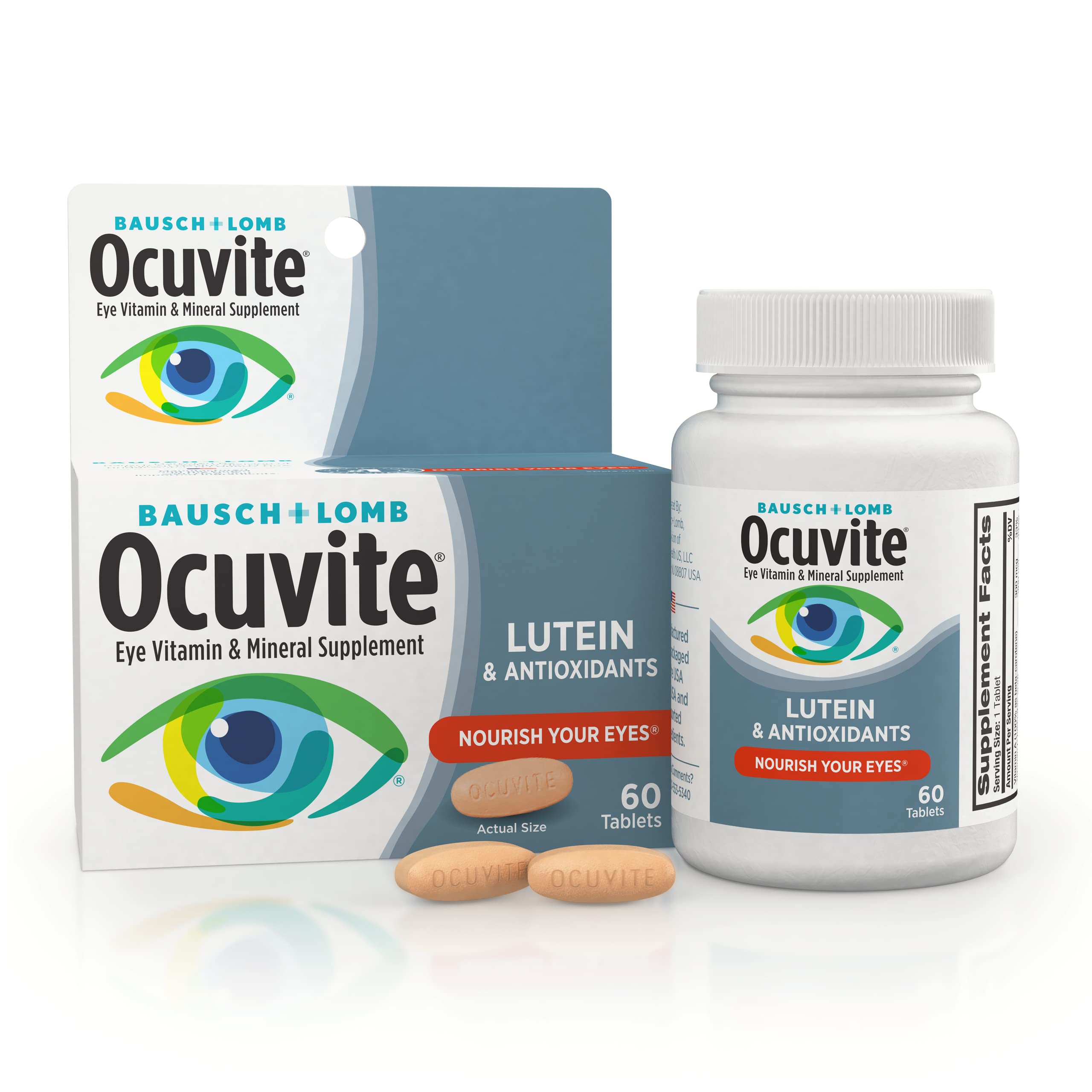 Bausch & Lomb Ocuvite Eye Vitamin & Mineral Supplement, Contains Zinc, Vitamins A, C, E, & Lutein, Pink,Tablet, 60 Count