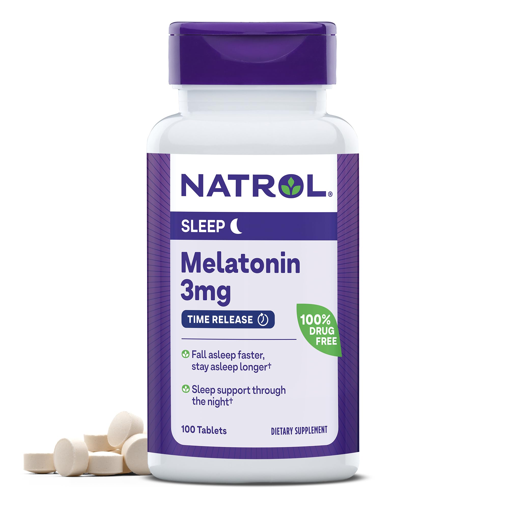 Natrol Melatonin Time Release Tablets, Helps You Fall Asleep Faster, Stay Asleep Longer, 100 Vegetarian, 3mg, 100 Count