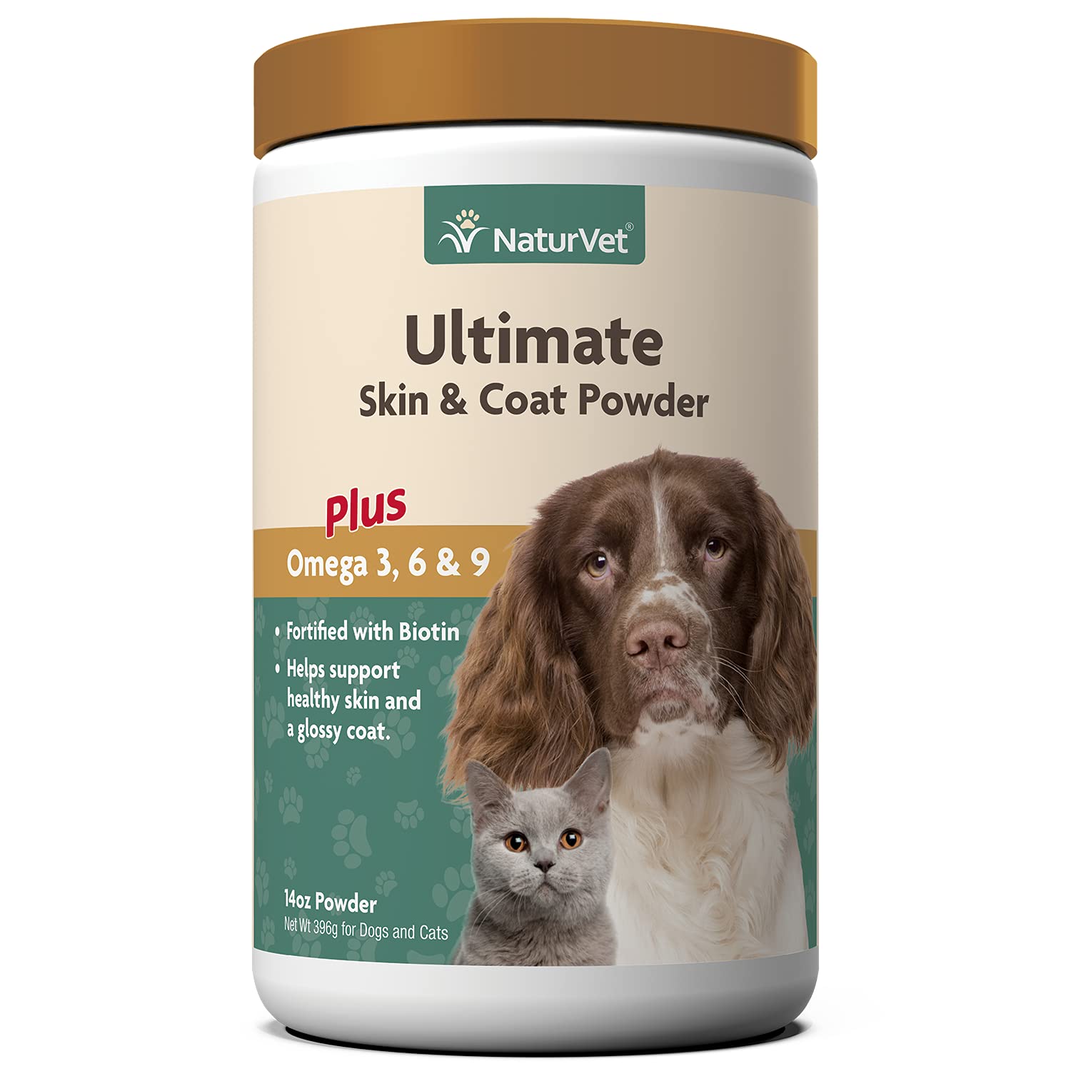 NaturVet Ultimate Skin and Coat Powder Plus Omega 3, 6 and 9 Supplement for Dogs and Cats, Powder, Made in The USA with Globally Source Ingredients 14 Ounce