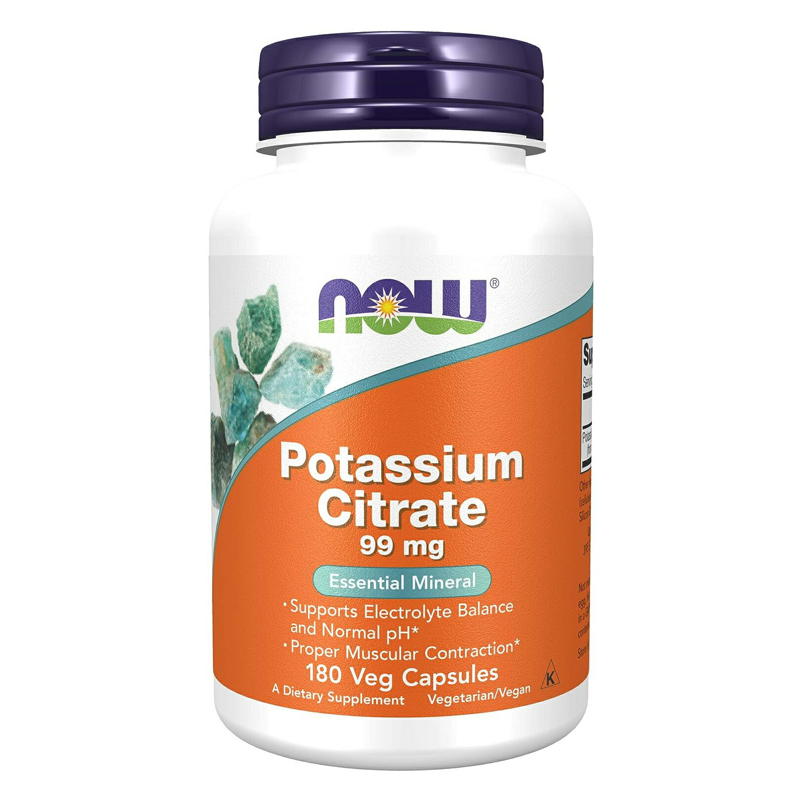 NOW Supplements, Potassium Citrate 99 mg, Supports Electrolyte Balance and Normal pH*, Essential Mineral, 180 Veg Capsules 1