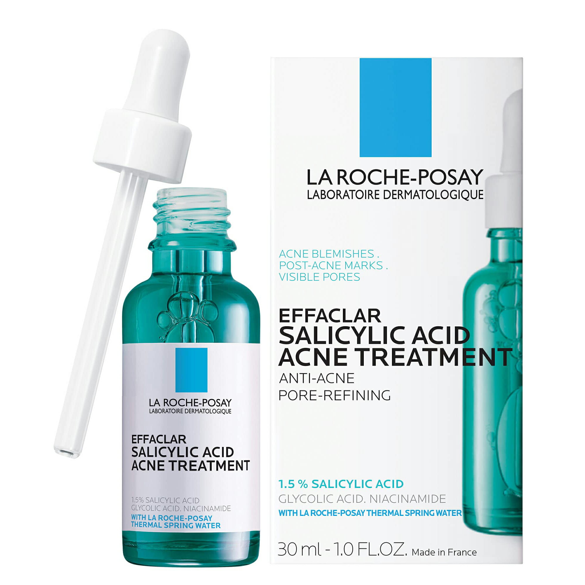 La Roche-Posay Effaclar Salicylic Acid Acne Treatment to Minimize Pores, Clear Acne Blemishes and Post Acne Marks, 1 Fl oz