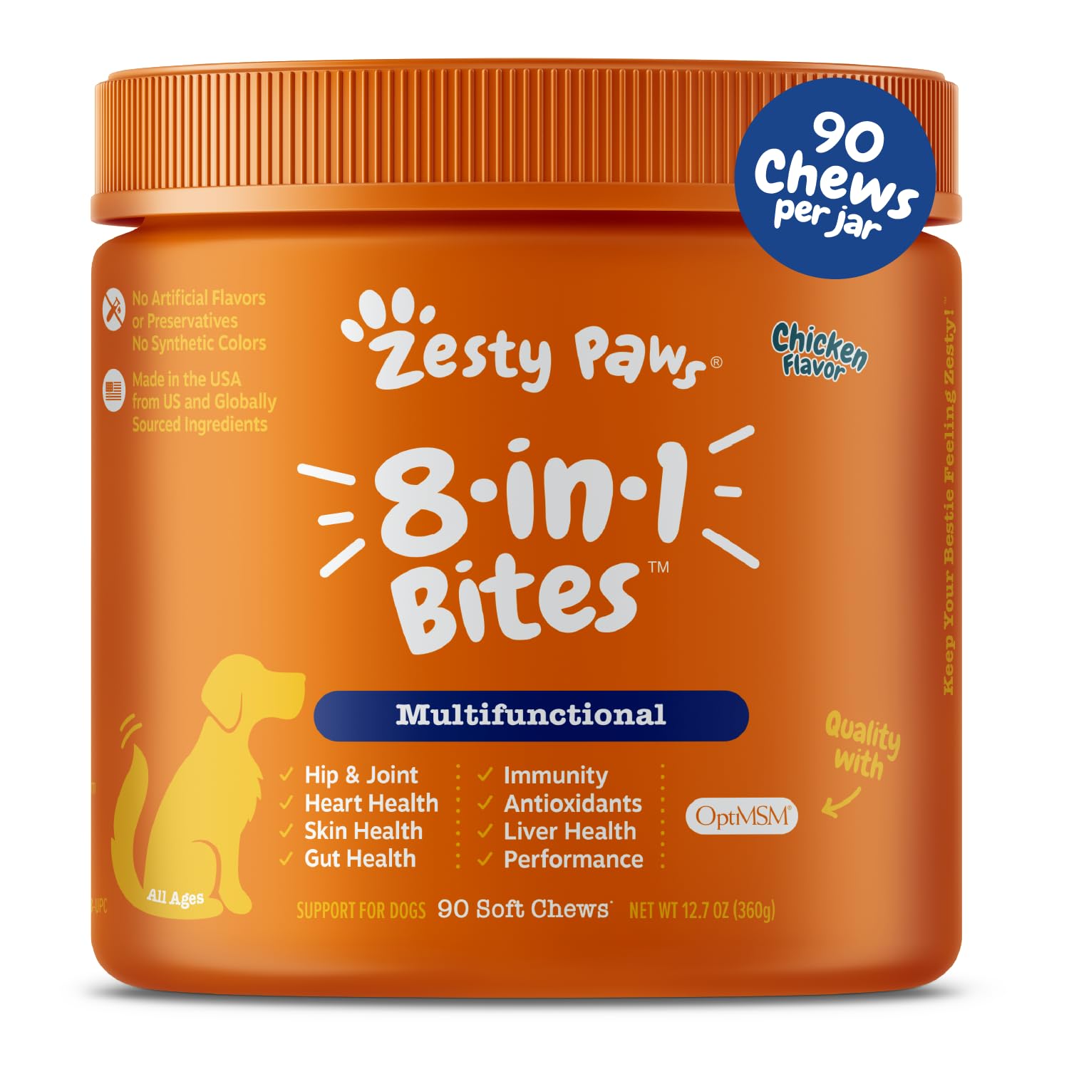 Zesty Paws Dog Multivitamin Glucosamine Chondroitin Joint Support Digestive Enzymes 90 Tablets
