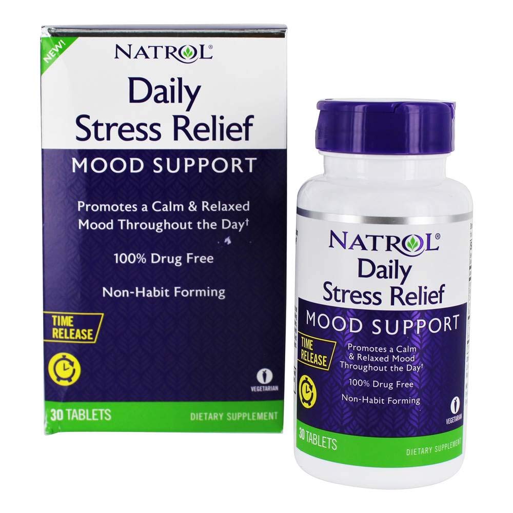 Natrol Daily Stress Relief Mood Support Time Release Tablets, Promotes a Calm and Relaxed Mood, 30 Tablets