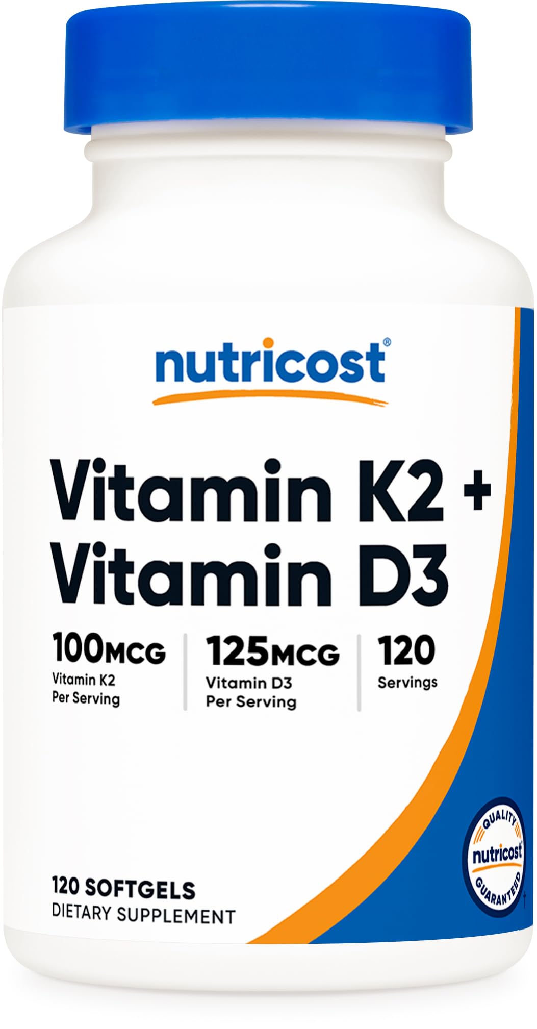 Nutricost Vitamin K2 100mcg + Vitamin D3 5000IU 120 Softgels, Non-GMO, Gluten Free