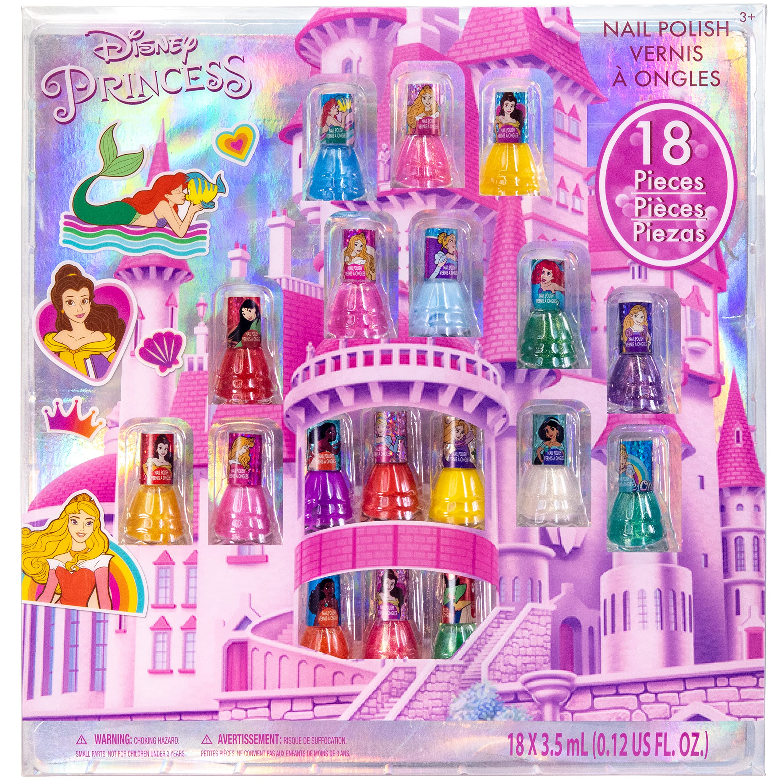 TownleyGirl Disney Princess Removable Nail Polish Set of 18 for Kids Castle Gift Box Para