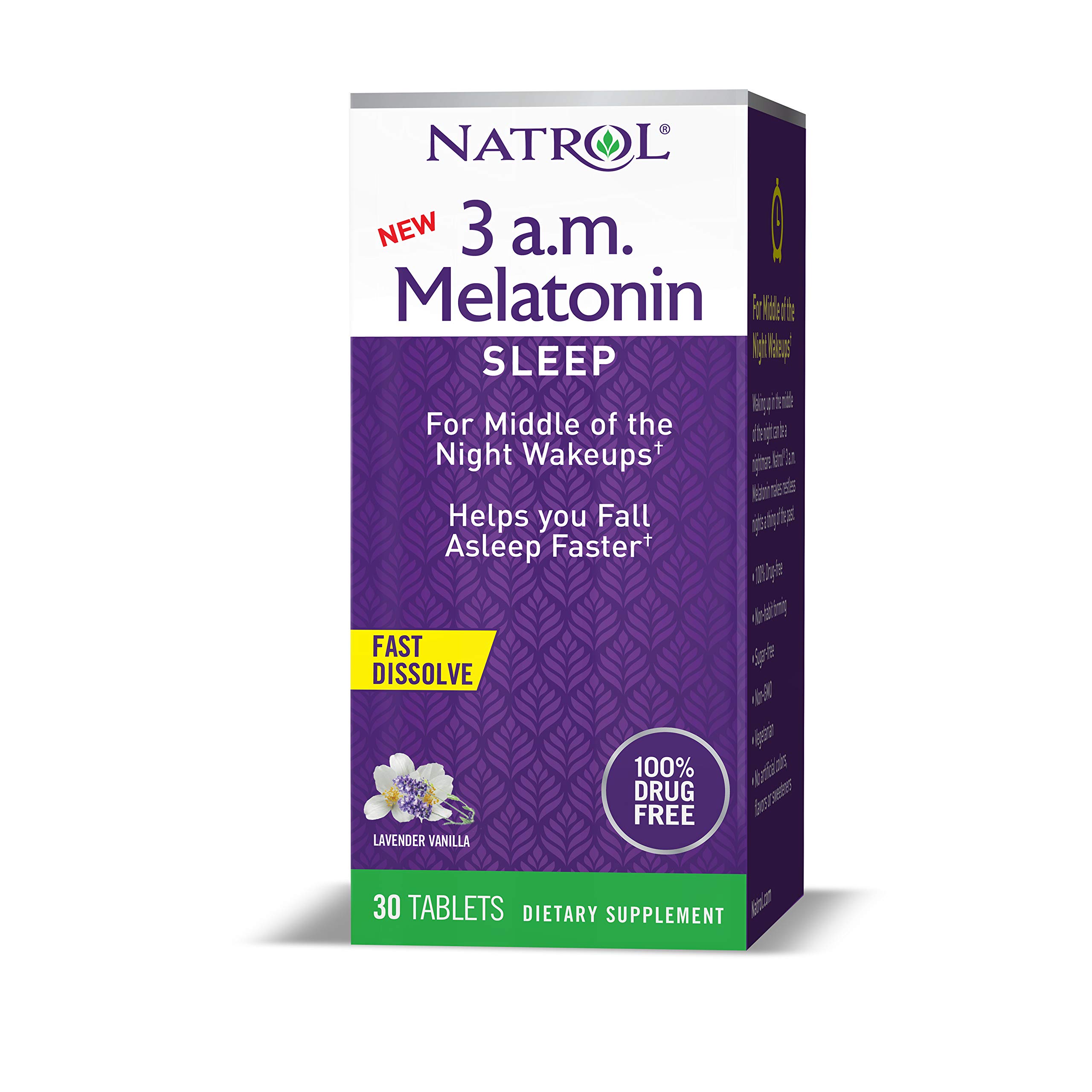 Natrol 3 a.m. Melatonin Sleep Aid, Lavender Vanilla Flavor, 30 Fast Dissolve Tablets