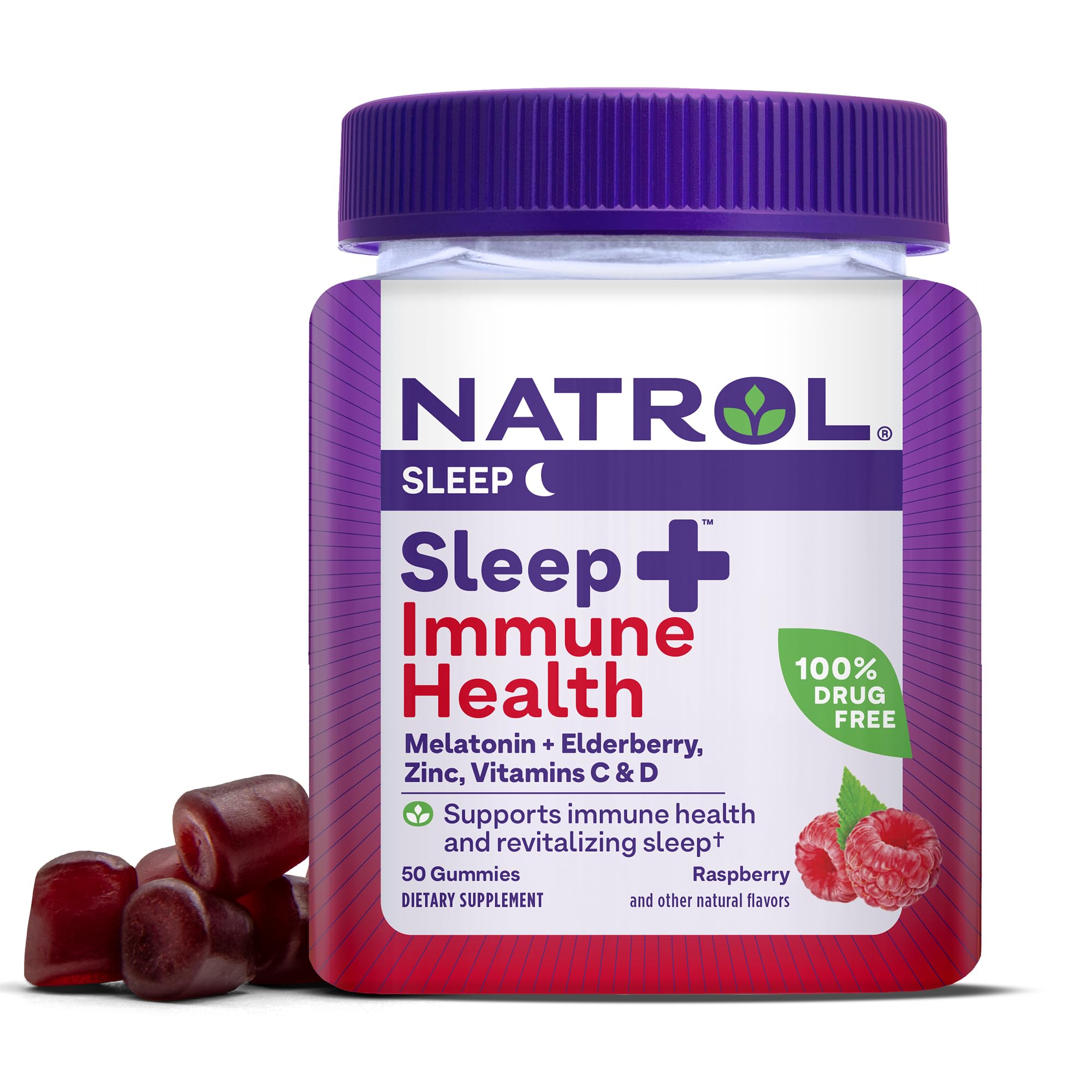 Natrol Sleep Immune Health Gummy, Sleep Aid Immunity Support, Elderberry, Vitamins C, D and Zinc, Drug Free, 50 Berry Flavored Gummies