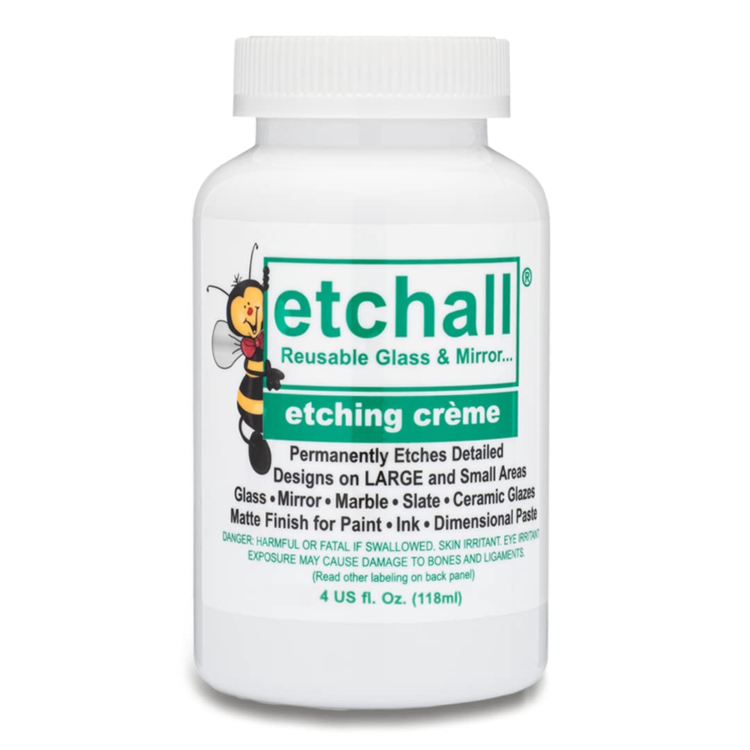 etchall Etching Cream (4oz) for Glass, Mirrors, Ceramics, Porcelain, Marble, and Slate - for Makers, Creators, Crafters, DIY'ers of All Ages & Experience Levels, Smooth Formula and Fast Acting