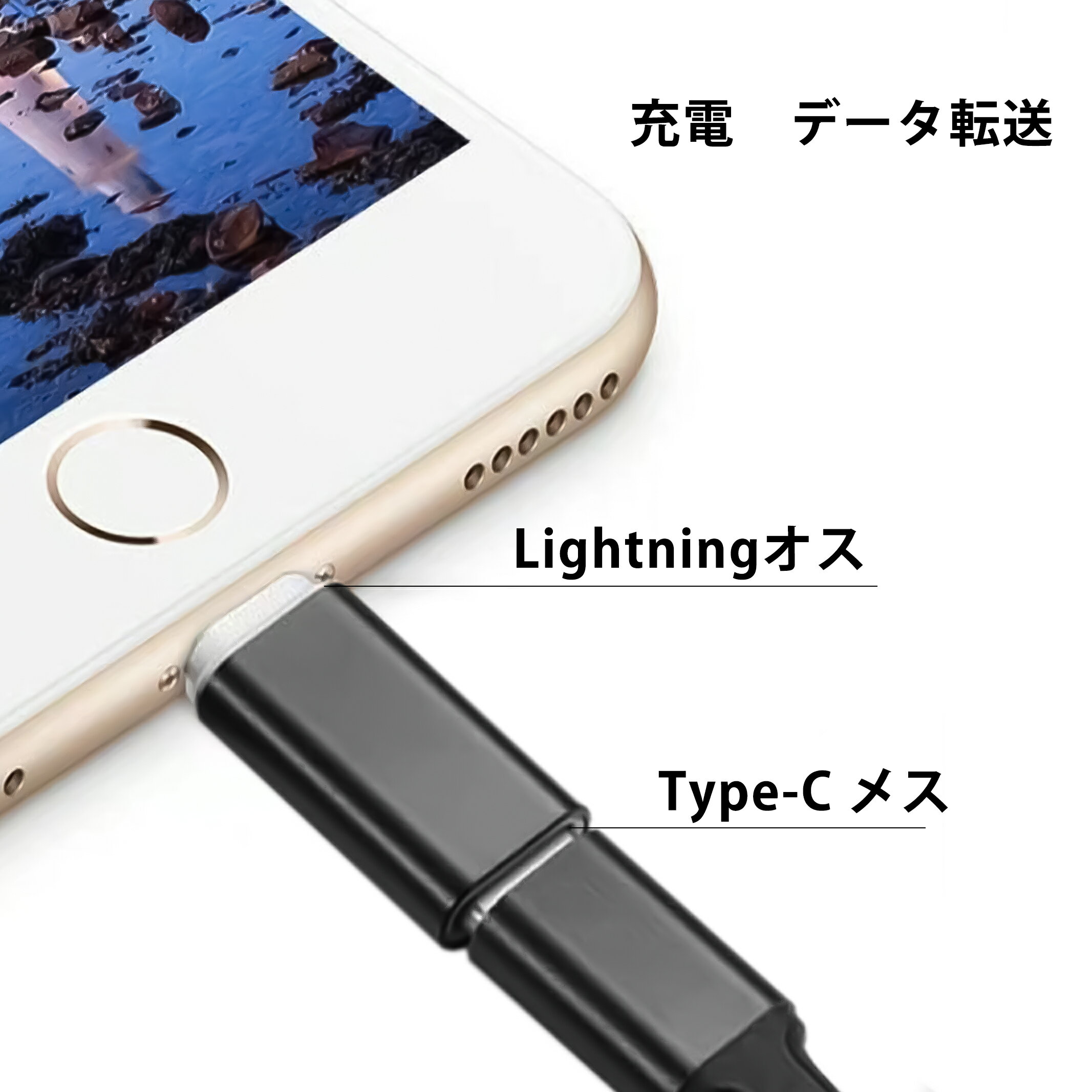 黒色 1個 変換アダプター 充電 共有 typeB ライトニング iPhone