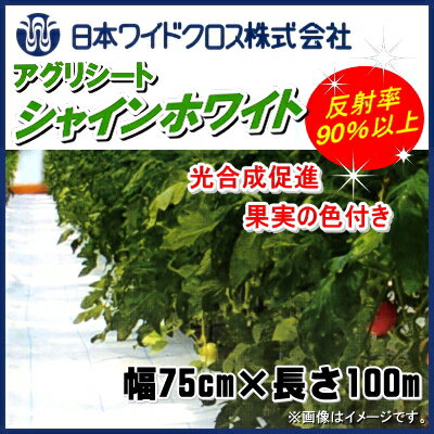 メーカー：日本ワイドクロス株式会社 高反射率で光合成促進、果実の色付きに最適　”アグリシートシャインホワイト” ■特徴 ≪シャインホワイト糸が太陽光を強力反射し、栽培環境を改善≫ 高反射率により光合成促進で収量アップ、赤外線反射により地温上昇を抑制。 ≪透水性に優れ土壌水分管理が容易、ハウス施設内の環境改善に最適≫ 土壌水分の蒸散防止・ぬかるみ防止効果、ハウス内での防草効果を発揮。 ≪環境に優しい滑りにくい素材の採用で、安全な作業環境を提供≫ 焼却してもほとんど有毒ガスが発生せず、スリップ事故防止で安全作業を確保。 ■仕様 製品名：　アグリシートシャインホワイト 素材：　ポリプロピレン（耐候安定剤入りシャインホワイト糸） 反射率：　約90％ 遮光率：　約99％ 備考：　20cm間隔の格子ライン入りで作業性をアップ 用途：　トマト、いちご、サクランボ、桃、みかん、マンゴーなど果実の色付き促進 幅（cm） 長さ（m） カラー 75 100 シャインホワイト ●こちらの商品はメーカー直送商品のため、お支払方法は「クレジットカード」又は 「銀行振込」でお願いいたします。代金引換でのお支払いはご利用できませんので 　ご注意ください。 ※システム上ご注文画面では代金引換が選択できてしまいますが、選択いただいても 　クレジットカードまたは銀行振込へお支払方法を変更していただくことになります。 ●メーカー直送/送料無料商品となりますが、下記の地域は無料対象外となります。 ※北海道・沖縄・離島の場合、別途送料をちょうだいしております。 　送料につきましては、事前にお問い合わせくださいませ。 ●通常、発送まで3〜7営業日程度(※土日・祝日を除く)お時間をいただいております。 　ご注文後の色・サイズ・数量の変更やキャンセルはお受けできません。 　ご注文の際は、間違いがないようにご注意ください。 ※メーカー直送品につき、配送日時指定はお受けできません。予めご了承ください。 ●農繁期や季節によっては、メーカー在庫切れや出荷遅延等不測の事態が生じる場合が 　稀にございます。予定よりもお時間がかかる場合は、その旨ご連絡いたします。 ●ご使用予定に十分時間の余裕を持ってご注文くださいますようお願いいたします。 詳細につきましてはメーカー製品サイトでご確認くださいませ ⇒≪日本ワイドクロス株式会社≫ Powered by EC-UP