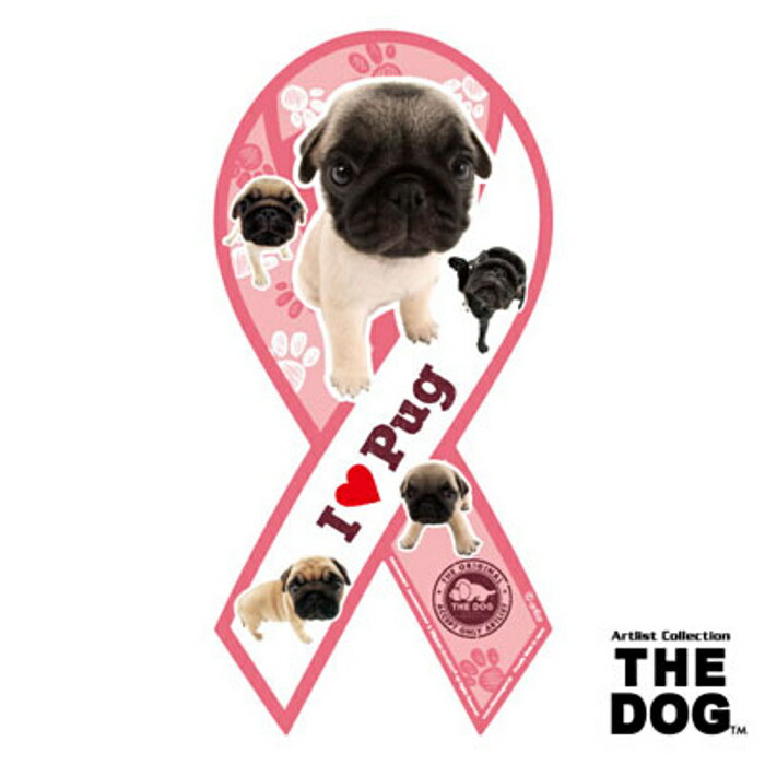 リボンマグネット　THE DOG（ザ・ドッグ）パグ 【メール便発送】【送料込】マグネット リボン ステッカー