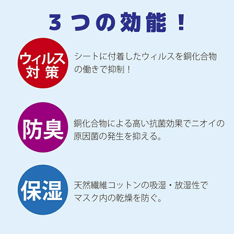 マスク用ウイルス対策シート2　防臭・保湿　高機能コットン不織布　キュフィテック　川村製紐　金天馬
