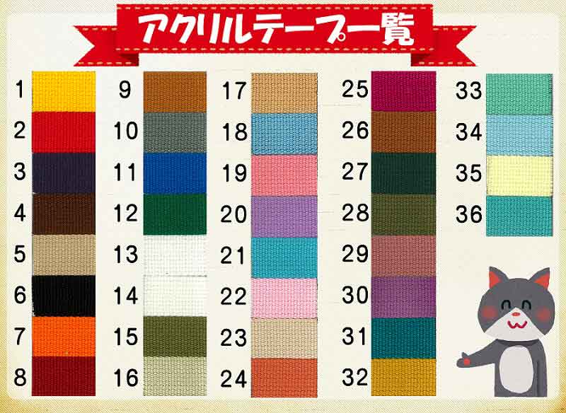 【在庫限りで販売終了】アクリルテープ　30mm巾　1m単位のカット売り／反（25m巻き）　ワッペンワーク　手さげ　ハンドメイド　ネームタグ　手芸　入園入学　進学 others-10001477 OTHERS サンプル画像2