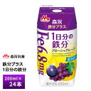 森永乳業 鉄分プラス 1日分の鉄分 200ml×24個 送料無料 常温保存 ロングライフ商品 紙パック サプリメントドリンク 低カロリー プルーン グレープ味