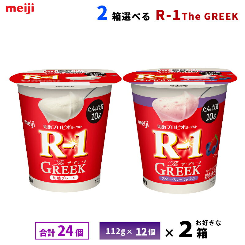 【100円OFFクーポン配布中】2ケースえらべる 明治 プロビオヨーグルト R-1 The GREEKシリーズ 加糖 プレーン ブルーベリーミックス 112g×24個 送料無料 グリーク ヨーグルト たんぱく質10g チルド便 要冷蔵品