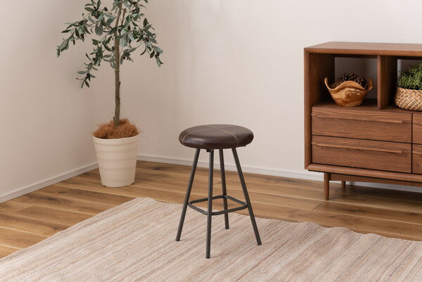 【スツール】 椅子 イス いす おしゃれ スチール 軽量 丸型 丸椅子 円形 ラウンド アンティーク チェア モダン ブラウン ボンデッドレザー