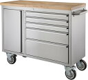 【ツールキャビネット】 移動式 ワゴン ステンレス 天然木(ラバーウッド) ウレタン塗装 作業台 キッチン 整備 工具 工場 W137×D49×H95 88.0kg