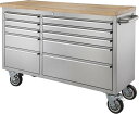 【ツールキャビネット】 移動式 ワゴン ステンレス 天然木(ラバーウッド) ウレタン塗装 作業台 キッチン 整備 工具 工場 W157×D49×H95 108.5kg