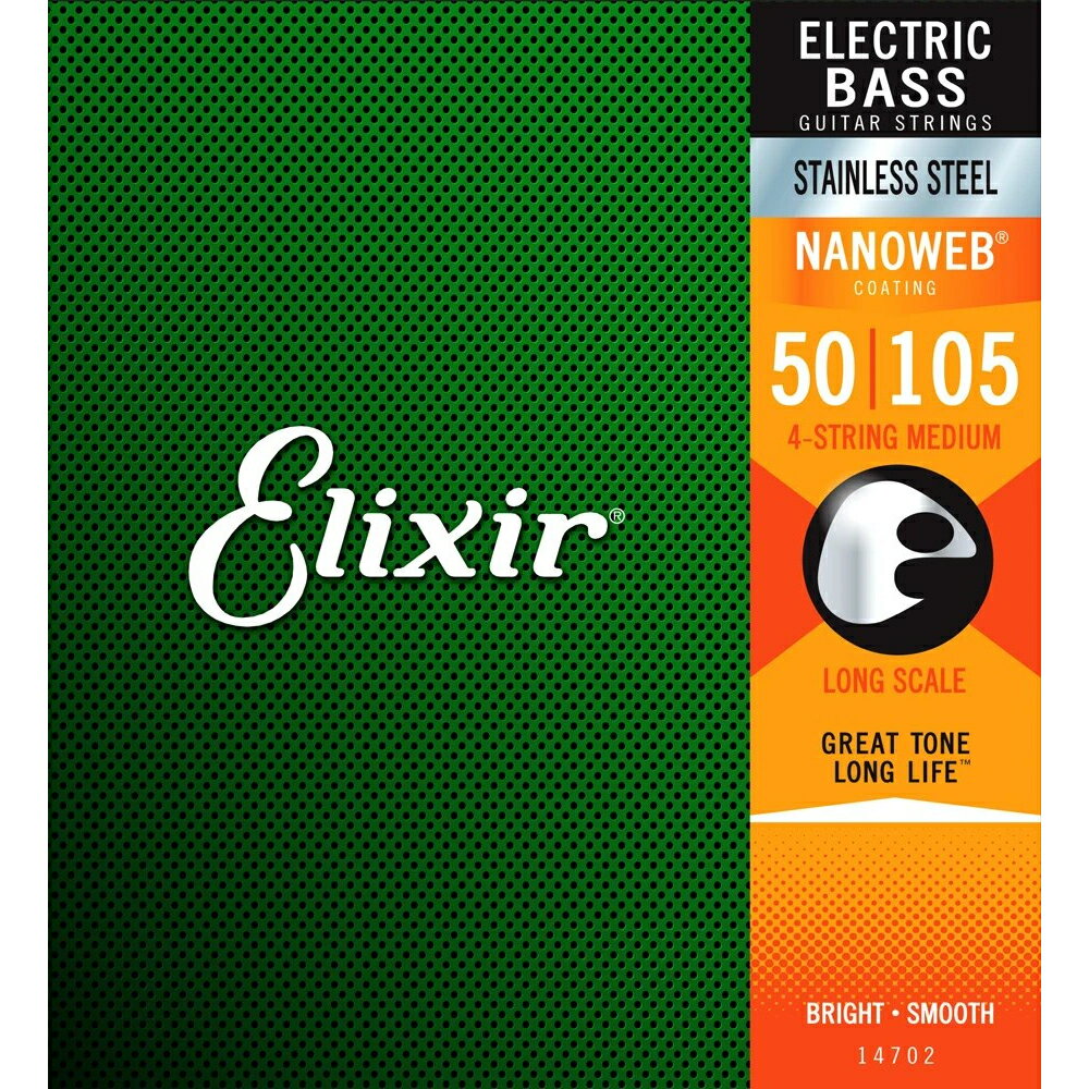 Elixir x[X 14702 NANOWEB LONG SCALE MEDIUM 50-105 STAINLESS GNT[ R[eBO XeX nCNIeBTEh  x[X 