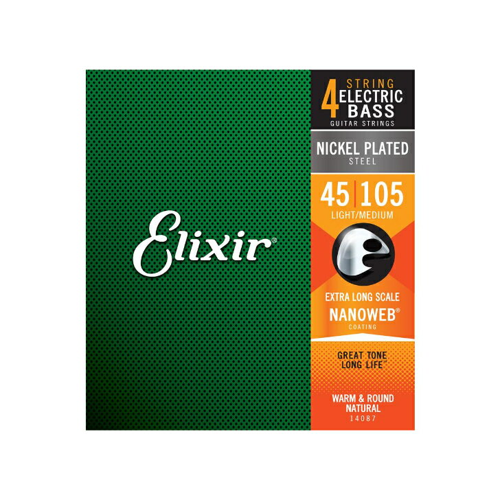 Elixir ١ 14087 NANOWEB 4 EXTRA LONG SCALE LIGHT MEDIUM 45-105 NICK...