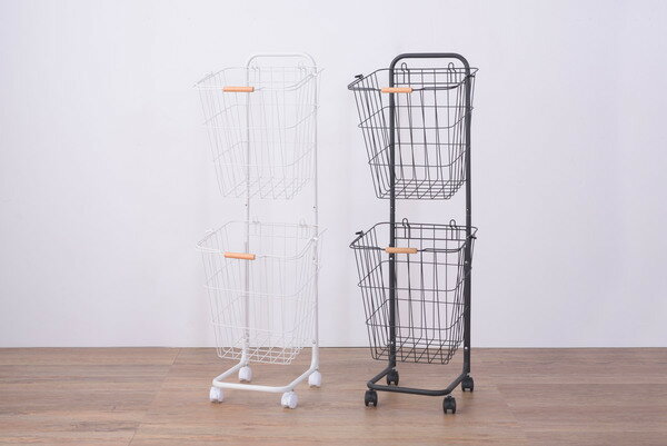 【バスケットワゴン】 バスケット ランドリーワゴン 洗濯かご 洗濯物入れ 省スペース スリム キャスター付き スクエア型 収納 取り外し スタッキング可能 シンプル 清潔感 おしゃれ ブラック ホワイト