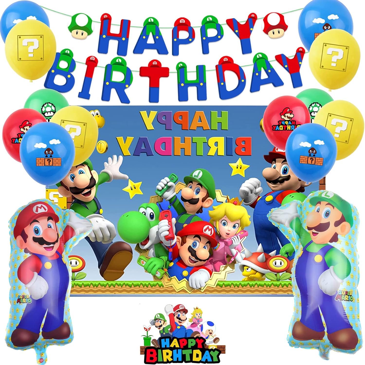 マリオ 誕生日 バルーン キャラクター 飾り付け セット アニメ パーティー 飾り バルーンセット 風船 happy birthday バースデー ガーランド バースデーバルーン キャラクターバルーン 男の子 女の子 お祝い アルミバルーン バースデー飾り付け スーパーマリオ